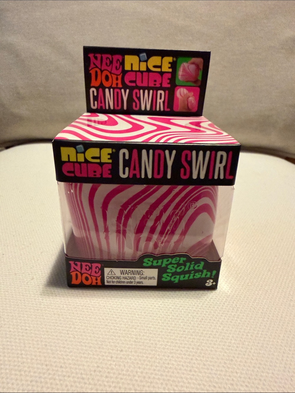 NWT NeeDoh Nice Cube Candy Swirl Super Solid Squish - Pink & White